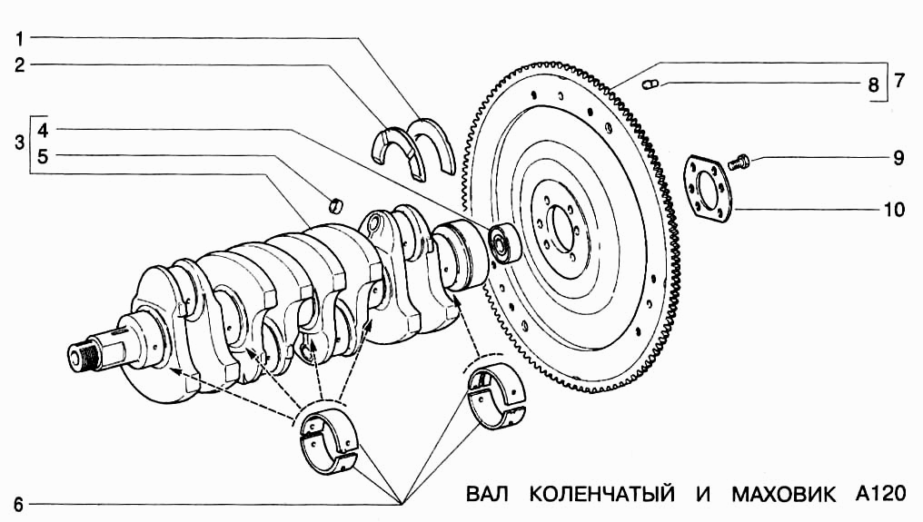 Вал коленчатый и маховик