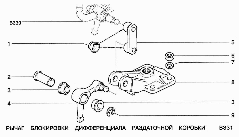 Рычаг блокировки дифференциала раздаточной коробки