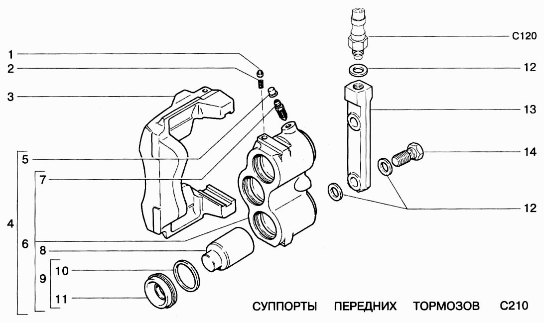 Суппорты передних тормозов