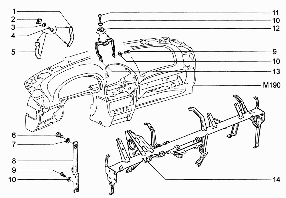 Поперечина и кронштейны панели приборов