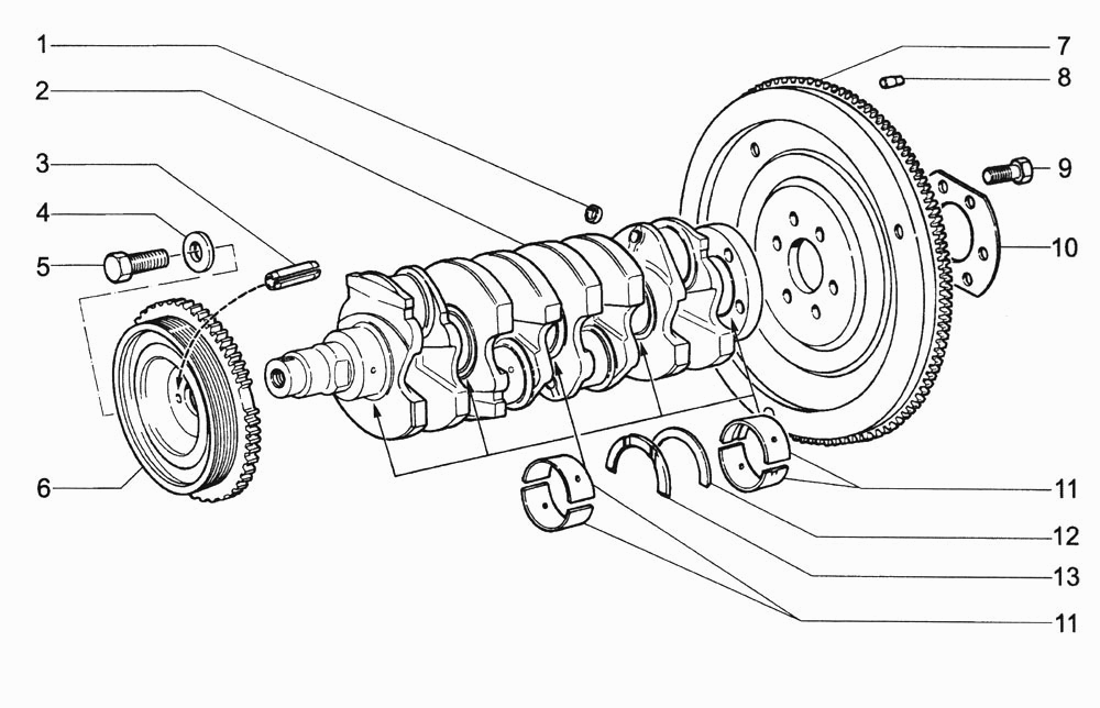 Вал коленчатый и маховик