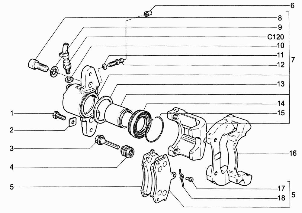 Элементы передних тормозов
