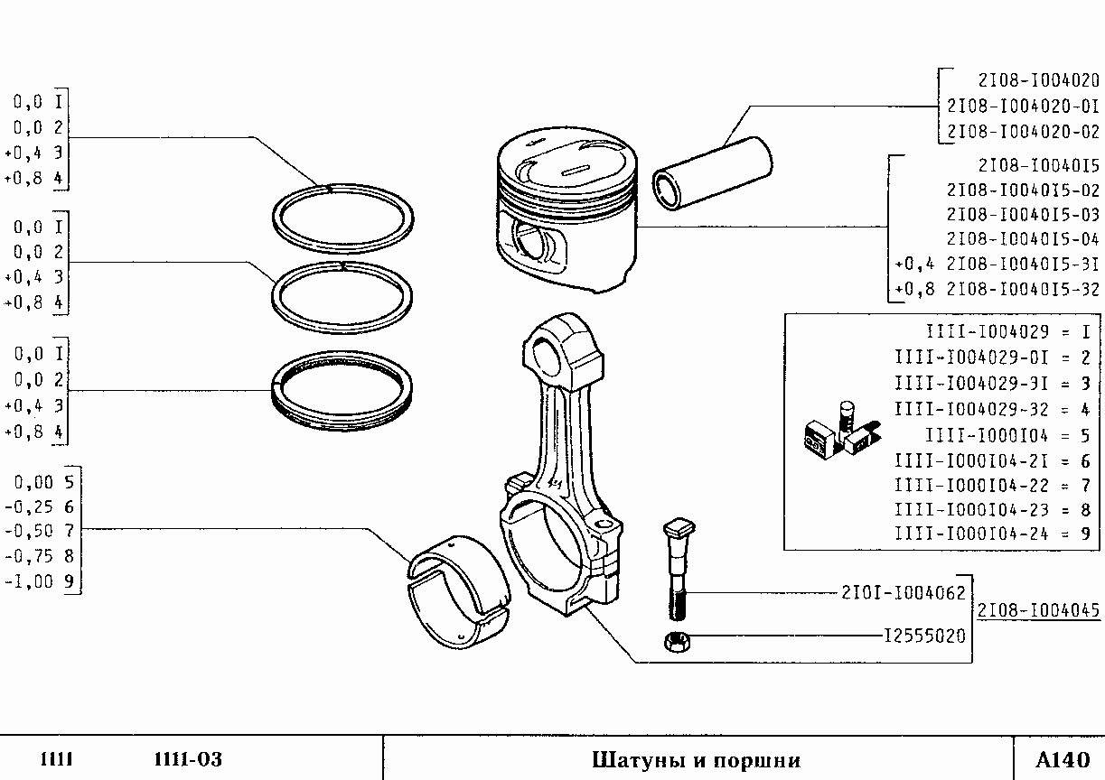 Шатуны и поршни (для ВАЗ-1111, ВАЗ-1111-03)
