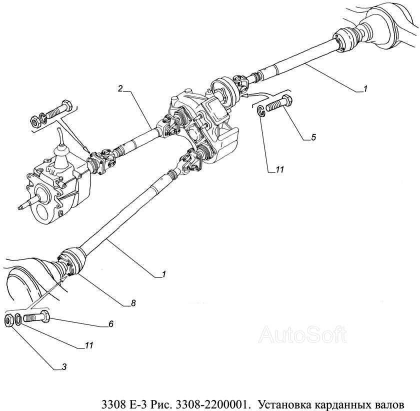 3308-2200001. Установка карданных валов