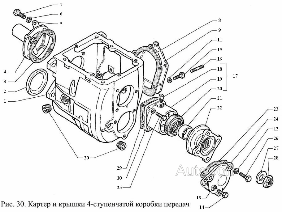 Картер и крышки 4-ступенчатой коробки передач