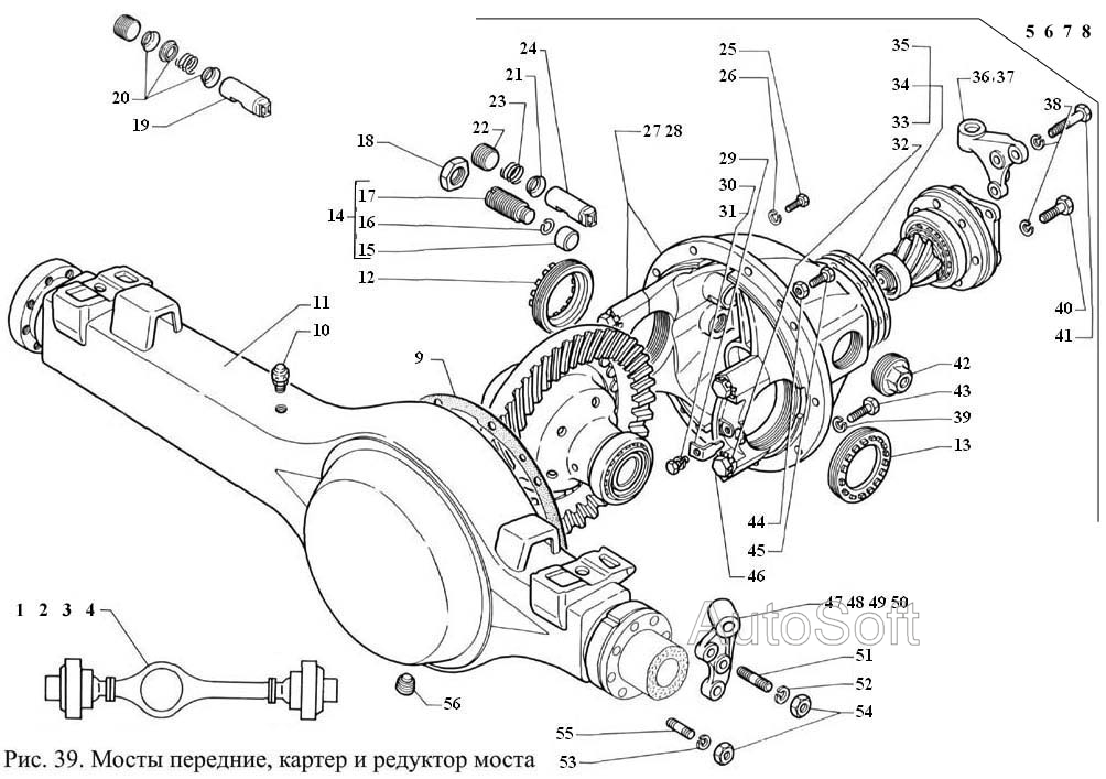 Мосты передние, картер и редуктор моста