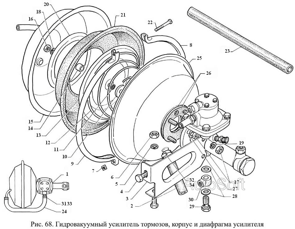 Гидровакуумный усилитель тормозов, корпус и диафрагма усилителя