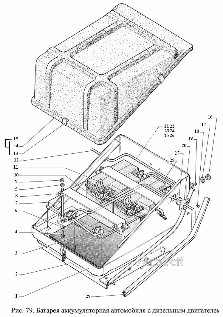 Батарея аккумуляторная автомобиля с дизельным двигателем