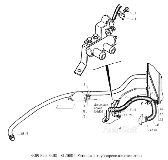 Установка трубопроводов отопителя
