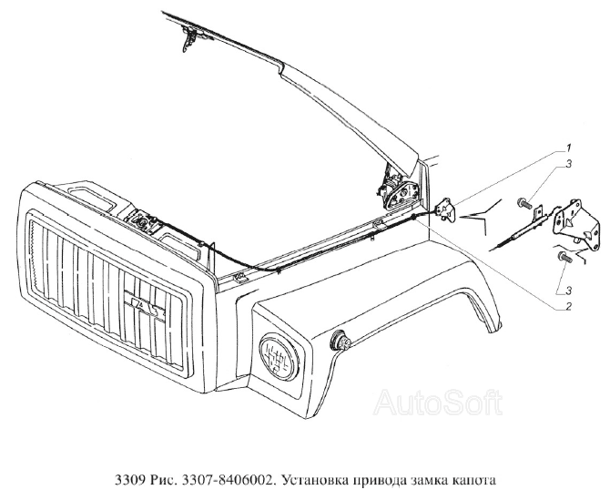 Установка привода замка капота