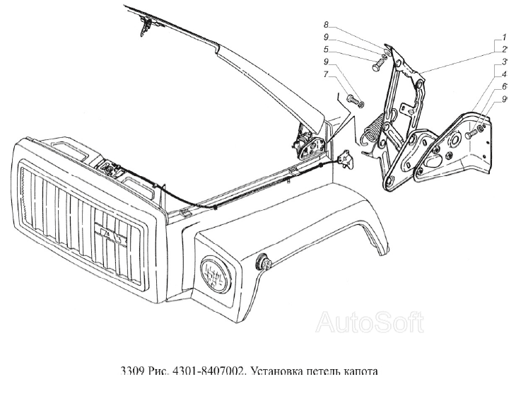 Установка петель капота