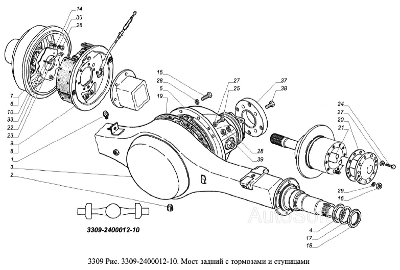 Мост задний с тормозами и ступицами
