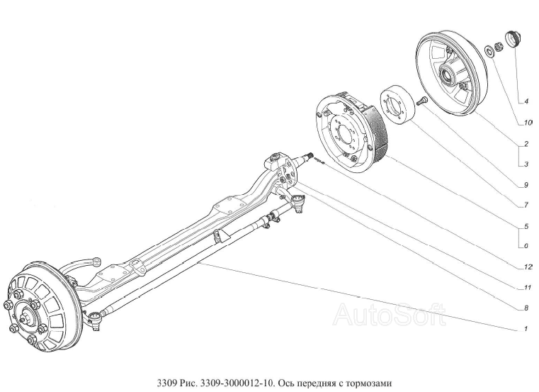 Ось передняя с тормозами
