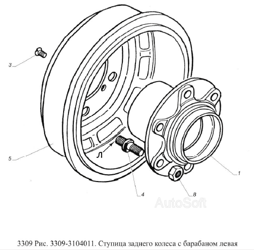 Ступица заднего колеса с барабаном левая