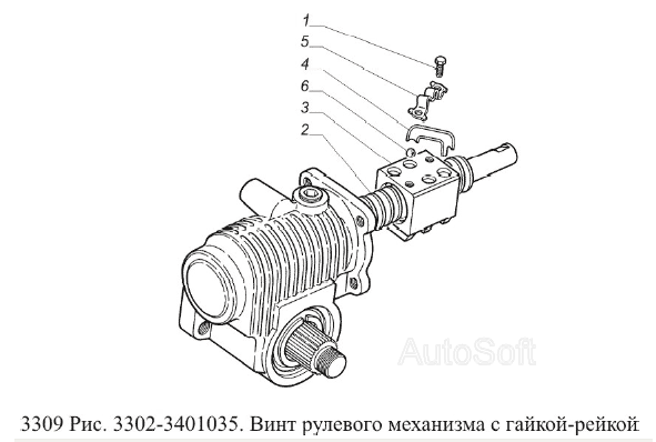 Винт рулевого механизма с гайкой-рейкой
