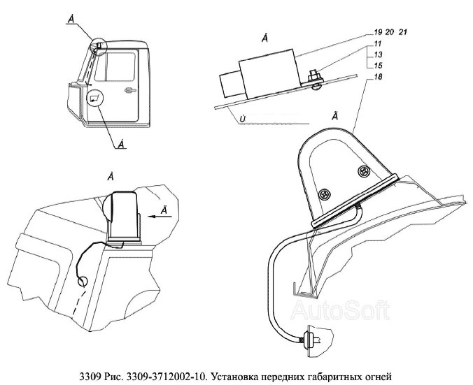 Установка передних габаритных фонарей
