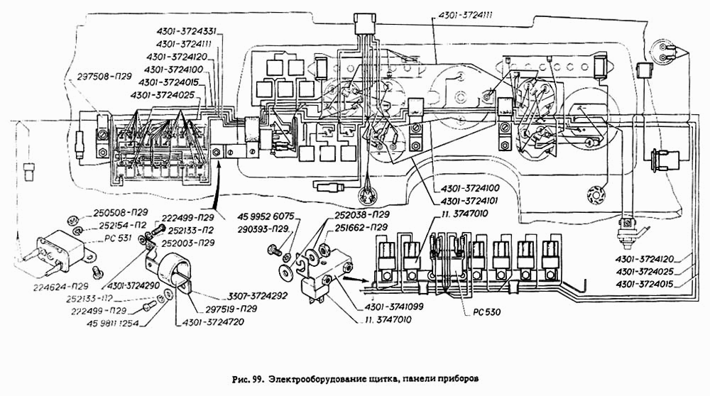 Электрооборудование щитка, панели приборов