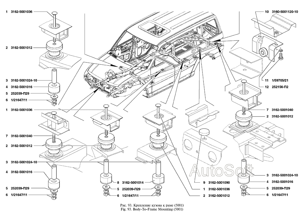 Крепление кузова к раме
