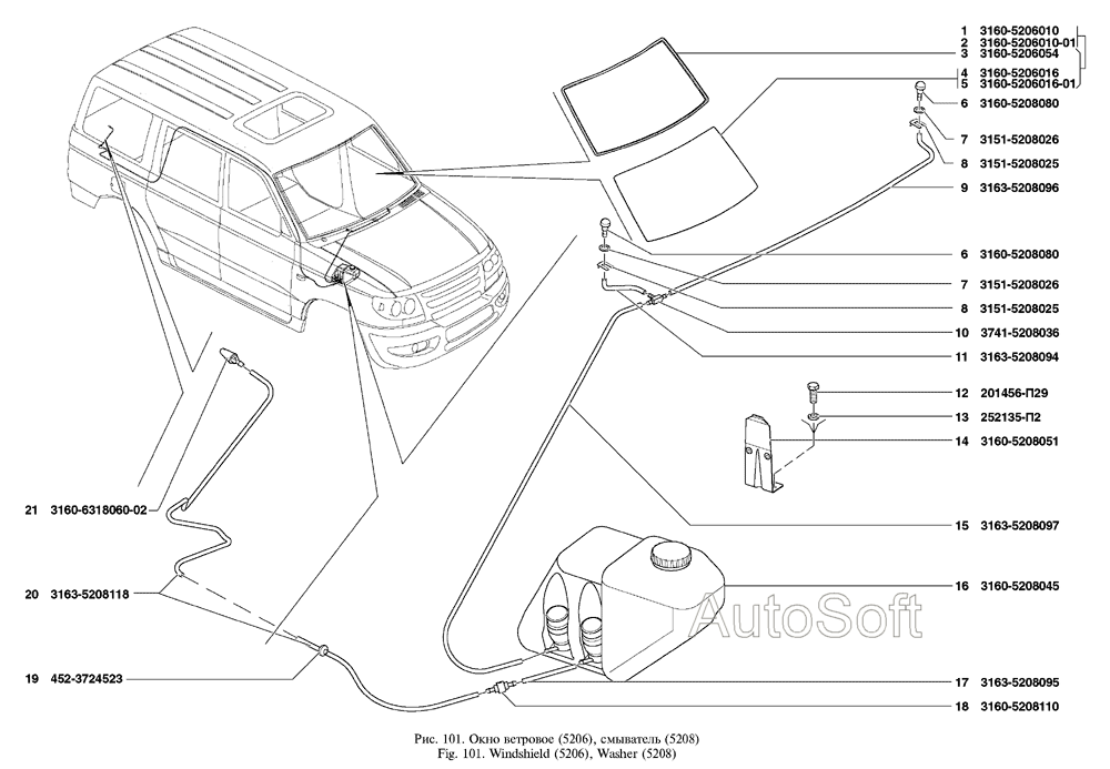 Окно ветровое, смыватель
