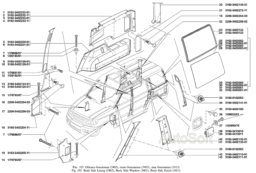 Обивка боковины, окно боковины, люк боковины