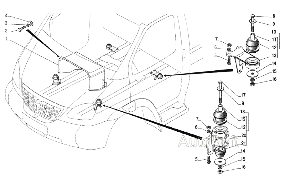 Крепление кабины, кожух пола