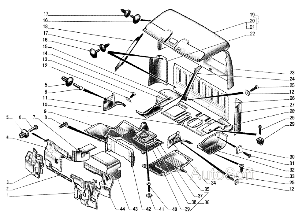 Обивка кабины и шумоизоляция, внутренний капот, коврики и крышка люка пола