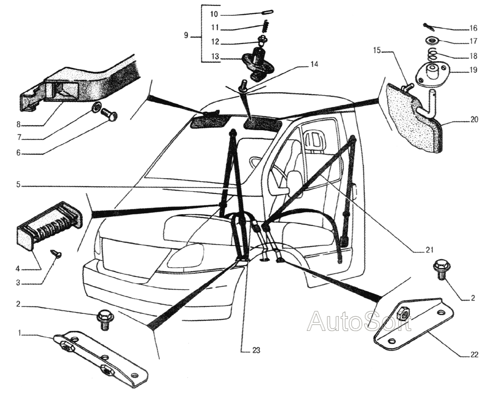 Ремни безопасности, поручень, козырьки противосолнечные с кронштейнами