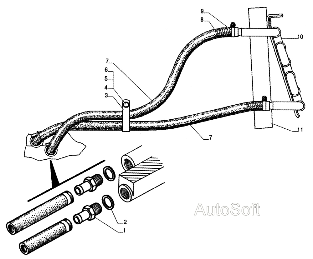 Установка шлангов масляного радиатора