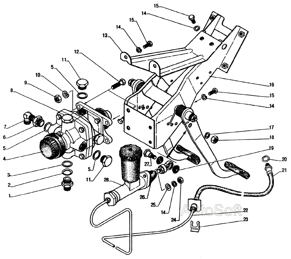 Установка привода сцепления и тормоза