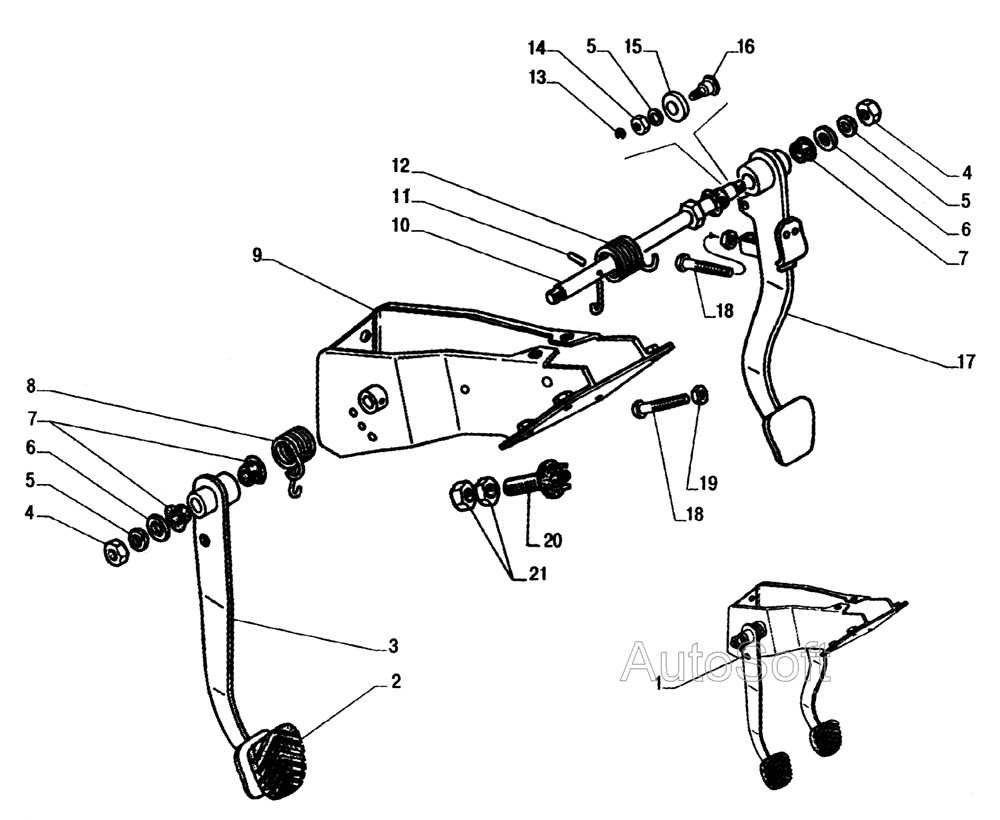 Кронштейн с педалями сцепления и тормоза, выключатель сигнала торможения