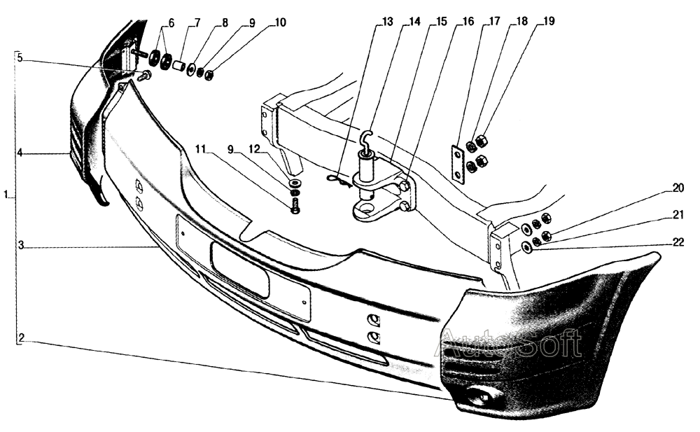 Буфер передний, буксирное устройство переднее