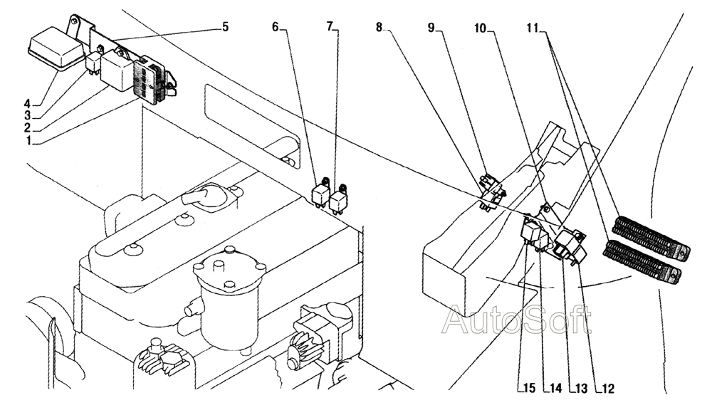Реле, блоки предохранителей, блок управления свечами накаливания