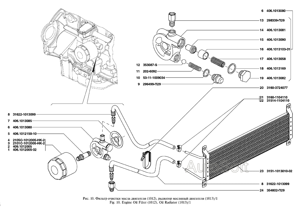 Фильтр очистки масла двигателя, радиатор масляный двигателя