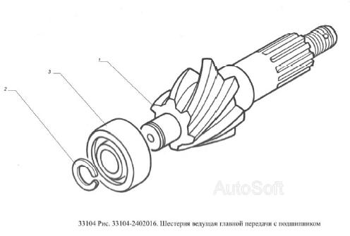 Шестерня ведущая главной передачи с подшипником