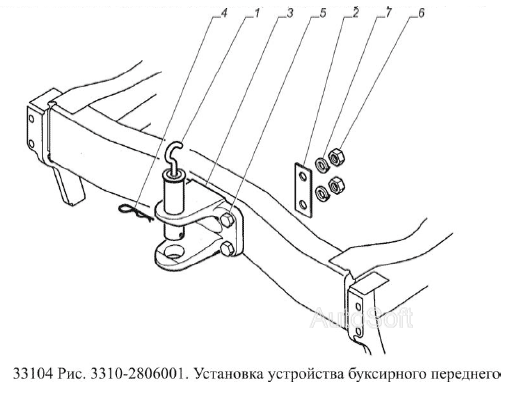 Установка устройства буксирного переднего