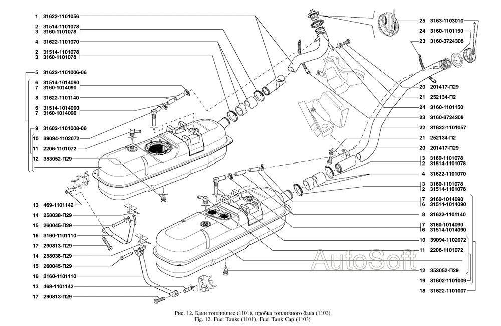 Баки топливные, пробка топливного бака