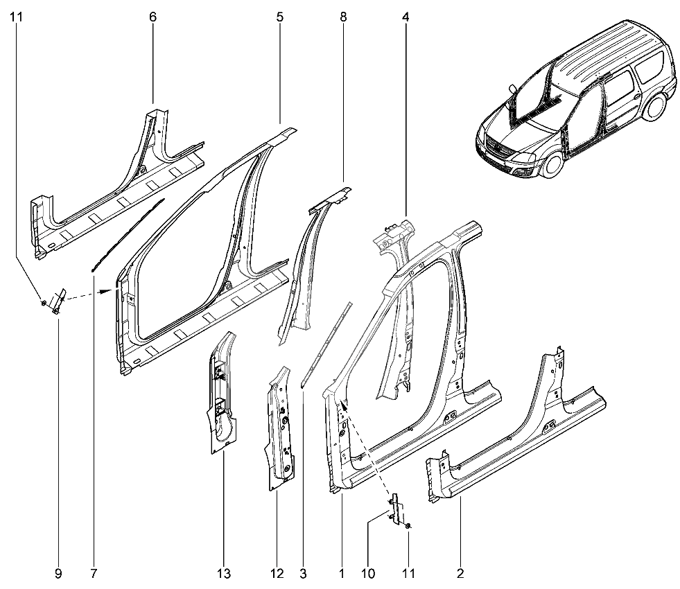 Каркас передних дверей