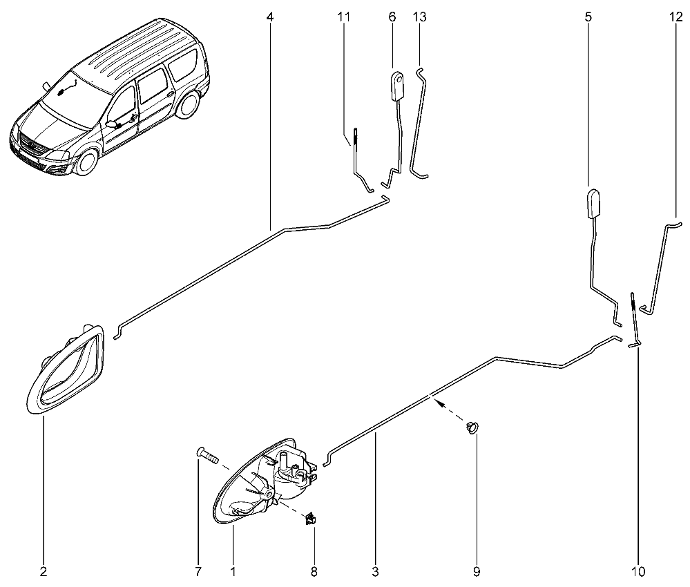 Ручки передних дверей внутренние с тягами
