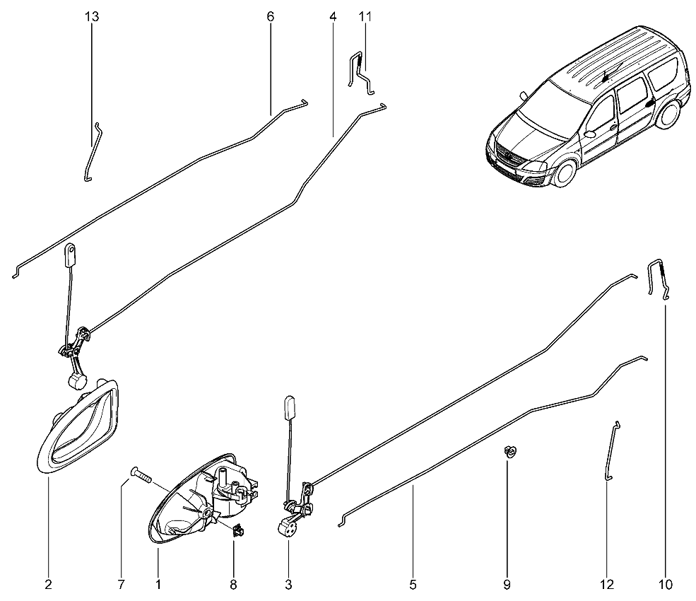 Ручки задних дверей внутренние с тягами