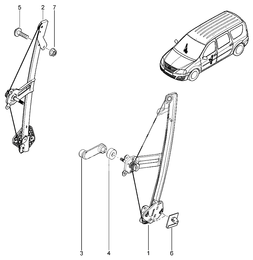 Стеклоподъемник передних дверей (механический)