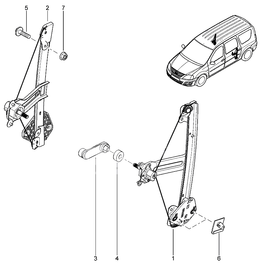 Стеклоподъемник задних дверей (механический)