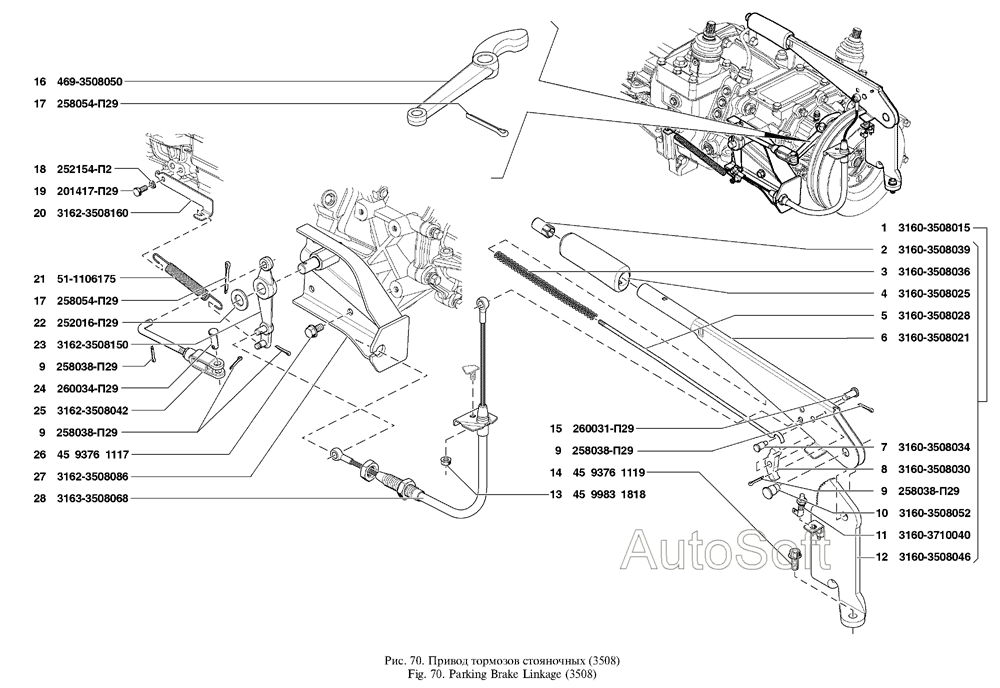 Привод тормозов стояночных