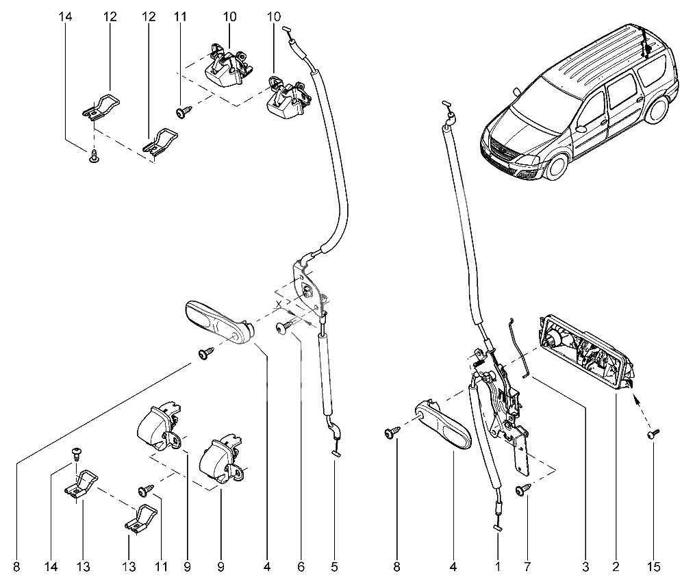 Привод открытия задних дверей