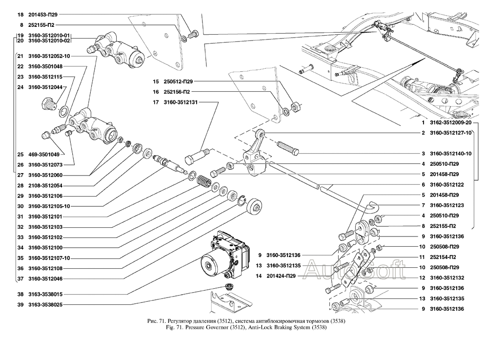 Регулятор давления, система антиблокировочная тормозов