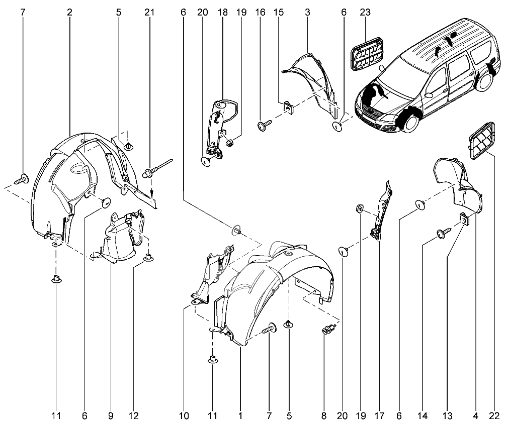 Щитки арок колес