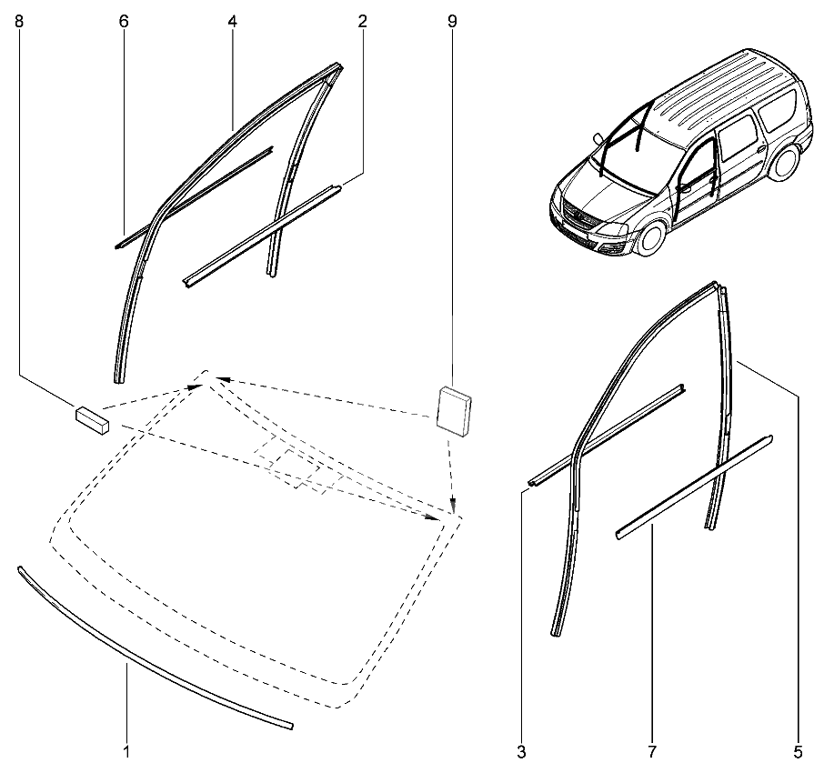 Направляющие передних стекол