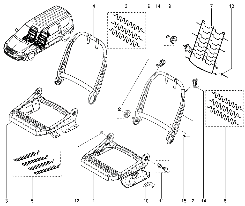 Каркас сидений передних