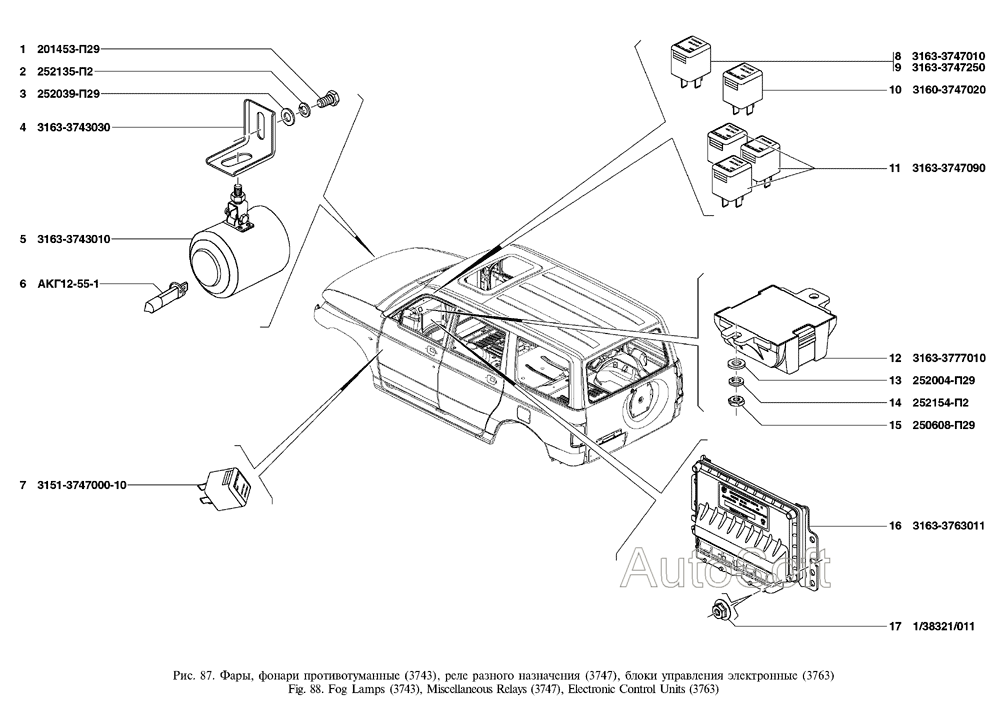 Фары, фонари противотуманные, реле разного назначения, блоки управления электронные