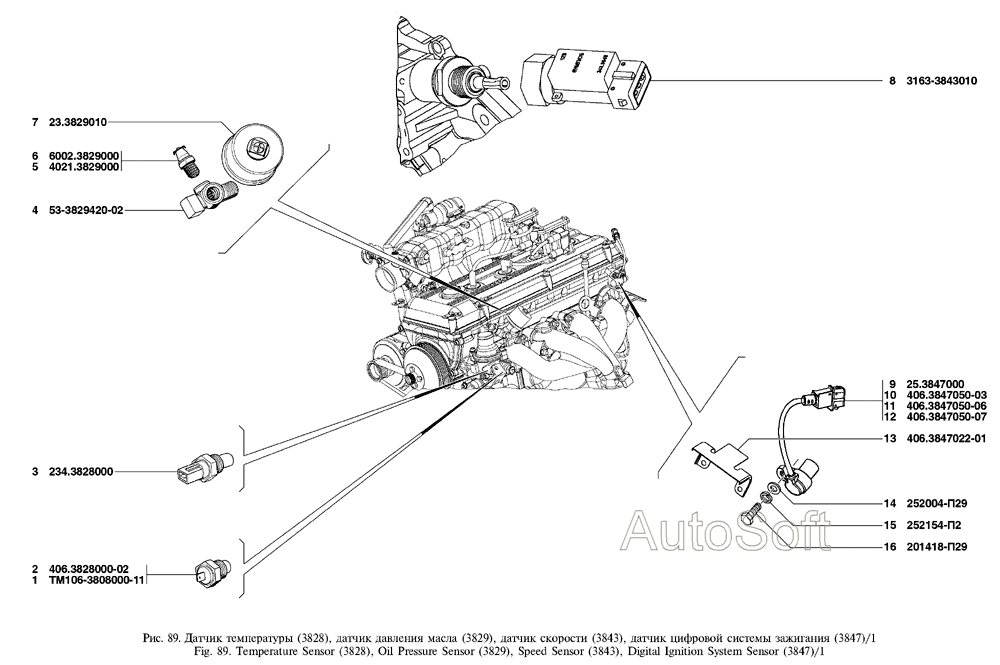 Датчик температуры, датчик давления масла, датчик скорости, датчик цифровой системы зажигания