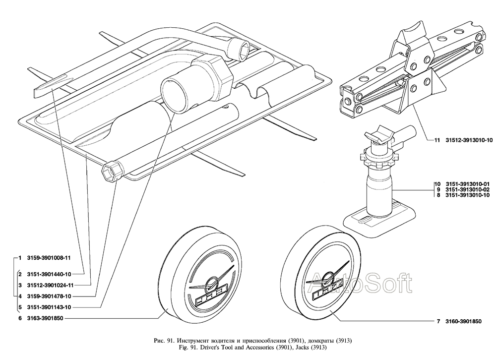 Инструмент водителя и приспособления, домкраты